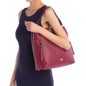 MK Evie Large Hobo Bag Pebbled Leather Maroon